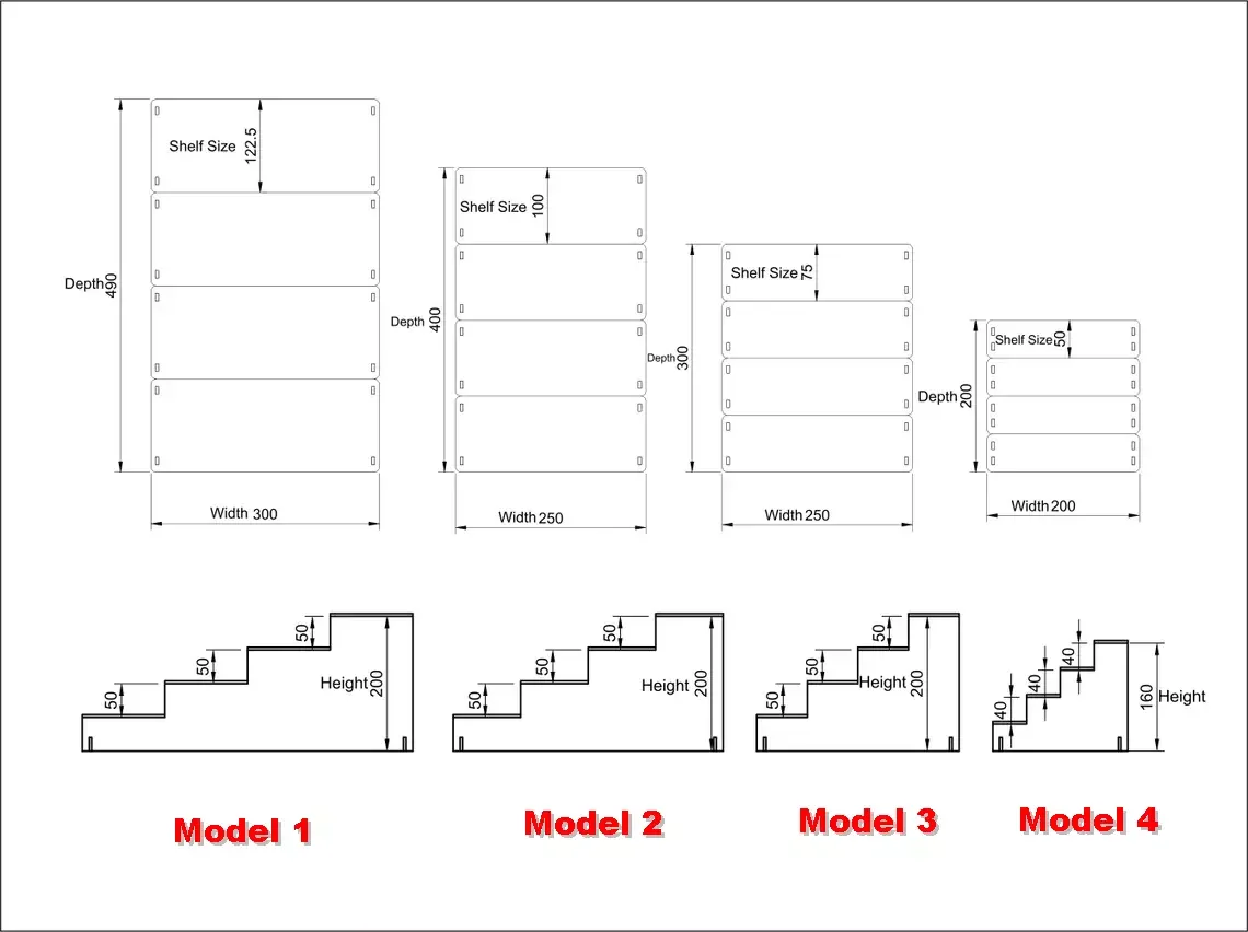 Quadro-Step 4 Raflı Ahşap MDF Teşhir Standı