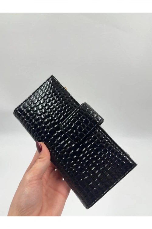 Telefon Bölmeli Parlak Deri Büyük Boy Cüzdan
