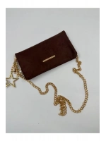 Kadın Süet Zincir Askılı Charm Detaylı Clutch Çanta