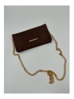 Kadın Süet Zincir Askılı Charm Detaylı Clutch Çanta