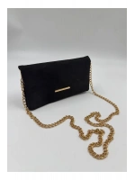 Kadın Süet Zincir Askılı Charm Detaylı Clutch Çanta