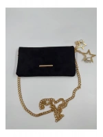 Kadın Süet Zincir Askılı Charm Detaylı Clutch Çanta