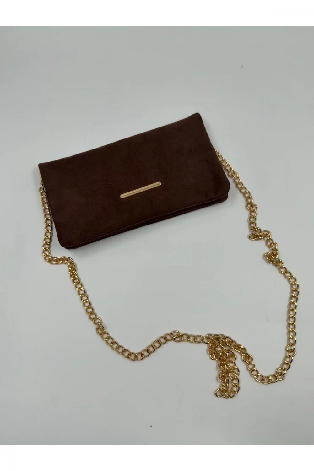 Kadın Süet Zincir Askılı Charm Detaylı Clutch Çanta