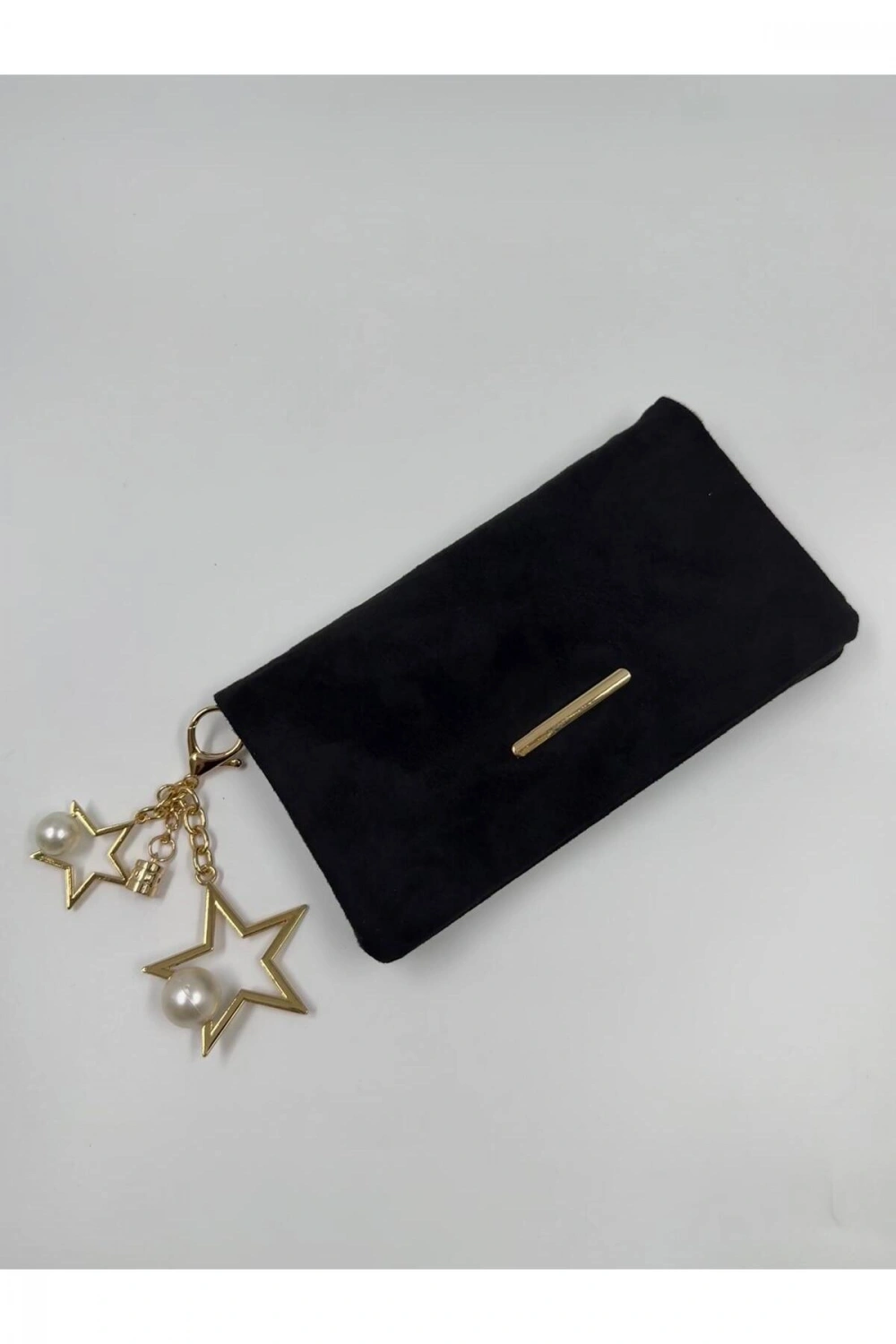 Kadın Süet Zincir Askılı Charm Detaylı Clutch Çanta