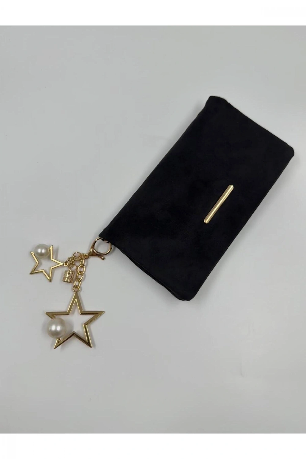 Kadın Süet Zincir Askılı Charm Detaylı Clutch Çanta