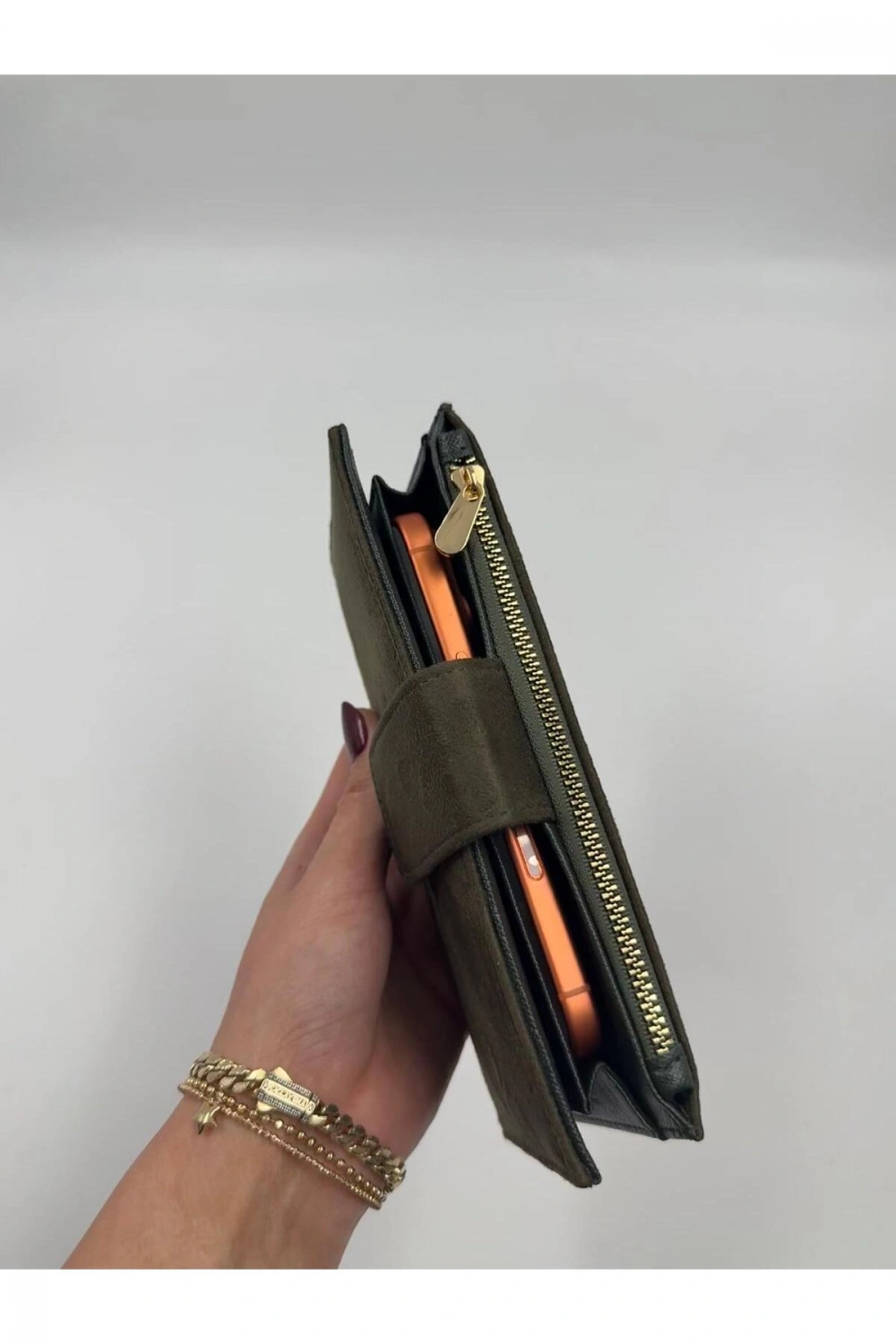 Telefon Bölmeli Süet Büyük Boy Cüzdan