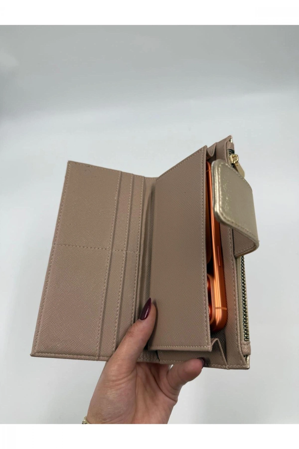 Telefon Bölmeli Parlak Deri Büyük Boy Cüzdan