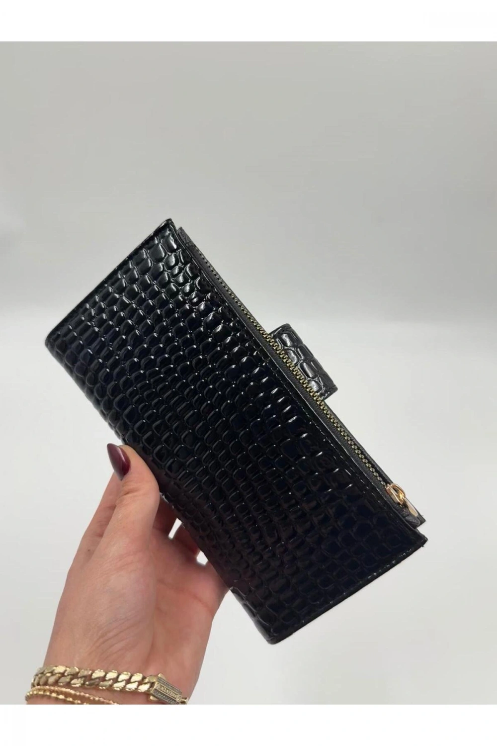 Telefon Bölmeli Parlak Deri Büyük Boy Cüzdan