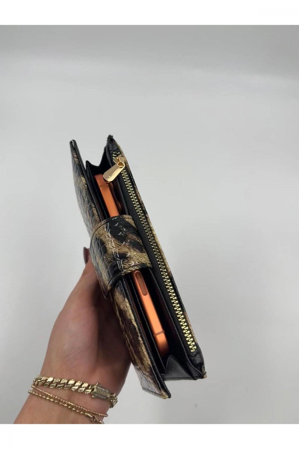 Telefon Bölmeli Parlak Deri Büyük Boy Cüzdan