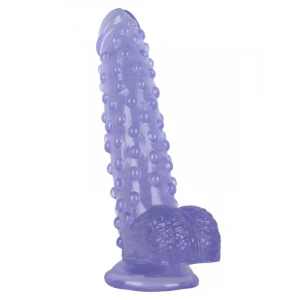 Vantuzlu Testisli Noktalı Tasarım Mor Jel Dildo 24cm