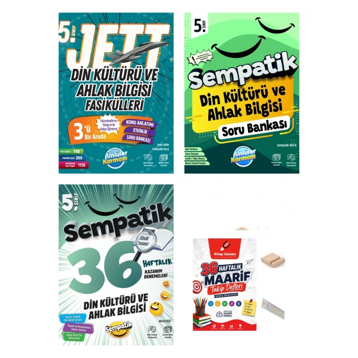5.Sınıf Din JETT Fasikül-Sempatik Soru Bankası-Kazanım Deneme+Telefon Tutucu+Maarif Defteri