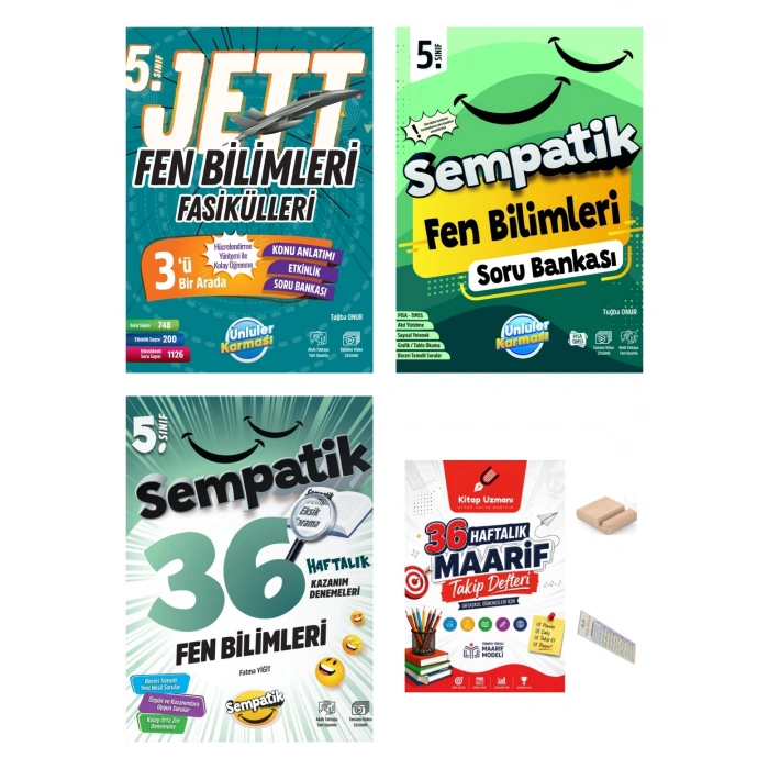 5.Sınıf Fen JETT Fasikül-Sempatik Soru Bankası-Kazanım Deneme+Telefon Tutucu+Maarif Defteri