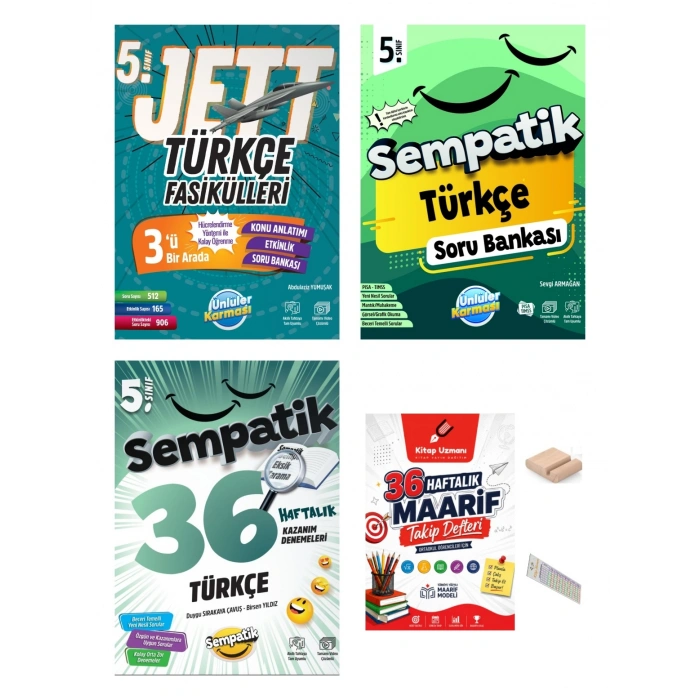 5.Sınıf Türkçe JETT Fasikül-Sempatik Soru Bankası-Kazanım Deneme+Telefon Tutucu+Maarif Defteri