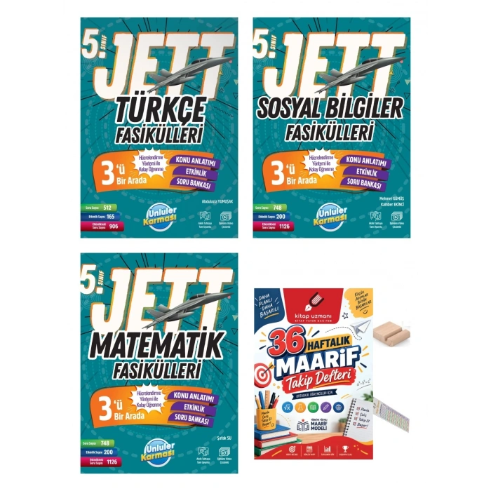 5.Sınıf Matematik Sosyal Türkçe JETT Fasikülleri Maarif Müfredatı+Maarif Defteri+Telefon Tutucu