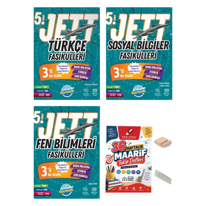 5.Sınıf Sosyal Türkçe Fen Bilimleri JETT Fasikülleri Maarif Müfredatı+Maarif Defteri+Telefon Tutucu