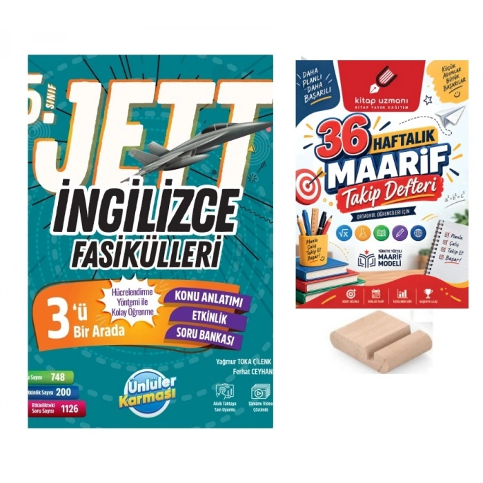 5.Sınıf İngilizce JETT Fasikülleri Maarif Müfredatı+Maarif Defteri+Telefon Tutucu