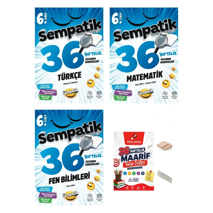 6.Sınıf Sempatik Türkçe Matematik Fen 36 Hafta Türkçe Kazanım Denemeleri Maarif 2027+Tlf Tutucu+Maarif Defter