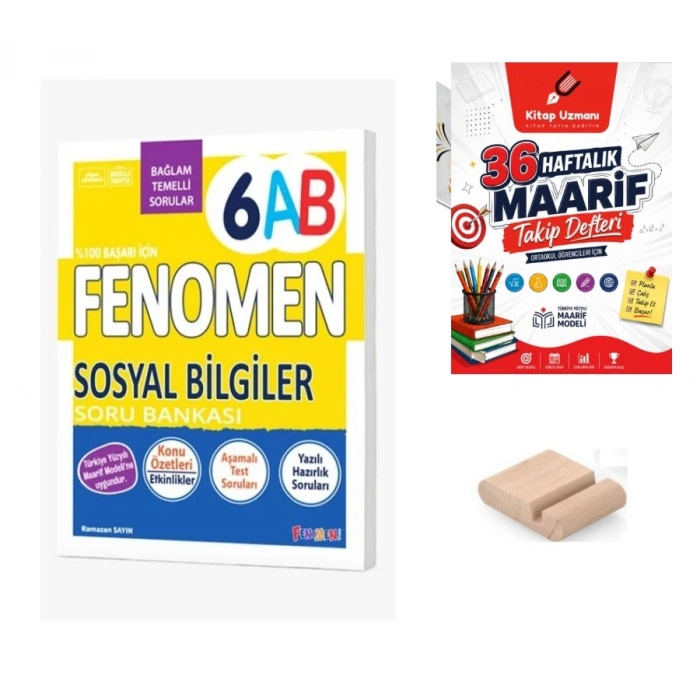 6.Sınıf 6 AB Sosyal Bilgiler Soru Bankası 2027 Maarif Model+Telefon Tutucu+Maarif Defteri