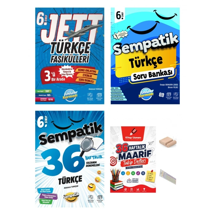 6.Sınıf Türkçe Fasikül- Sempatik Soru Bankası- Kazanım Deneme +Maarif Defteri +Telefon Tutucu