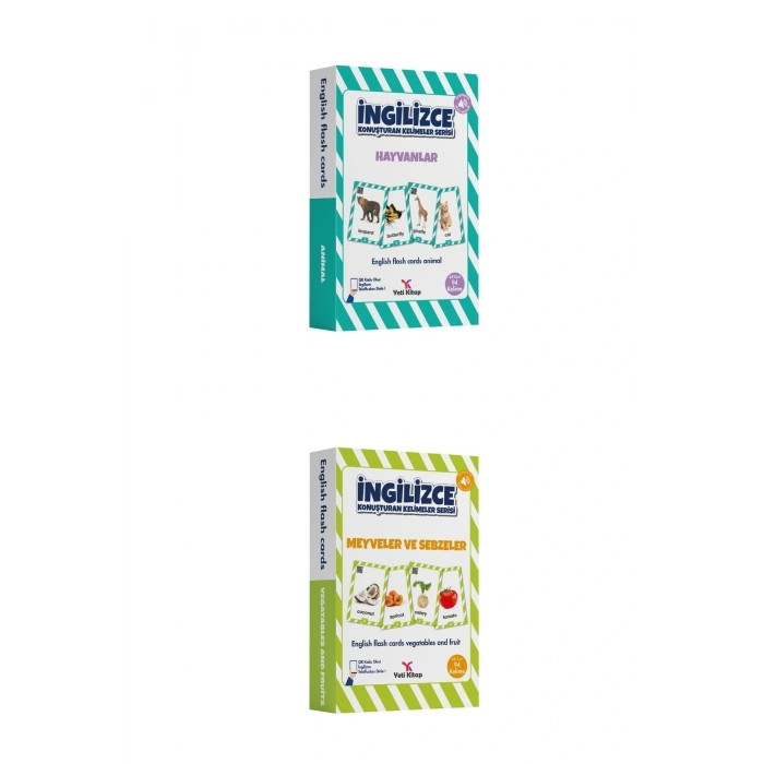 5 -9 Yaş Ingilizce Kelime Kartları Flash Cards 2li Set-hayvanlar-sebzeler-meyveler 188 Kelime