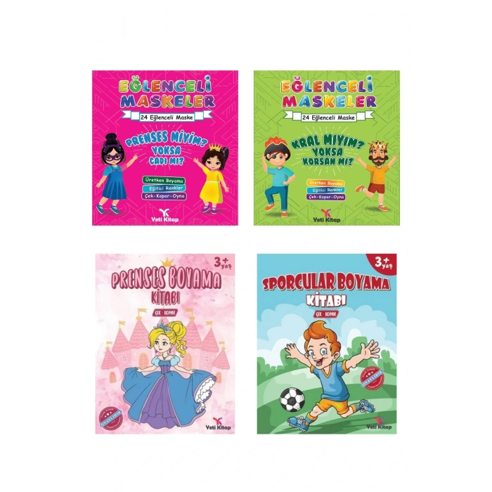3 -5 Yaş Eğlenceli Maskeler + Boyama Kitapları 4 Kitap