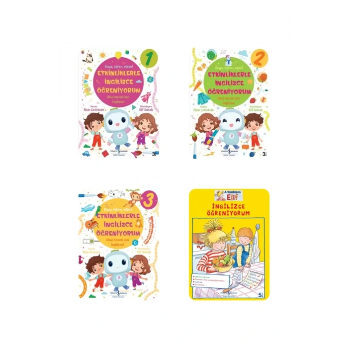 5-6 Yaş Okul Öncesi İngilizce Etkinlik Seti -English Activities For Kids/4 Kitap +Okuma Takip Ayracı