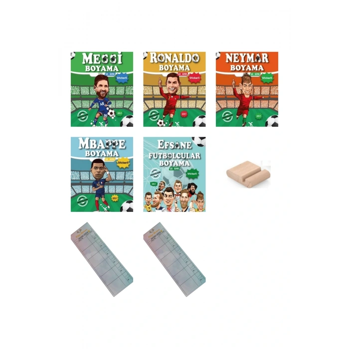 Efsane Futbolcular Boyama Kitabı Stickerlı-Maskeli - (Messi Ronaldo Neymar Mbappe)+ Telefon Standı