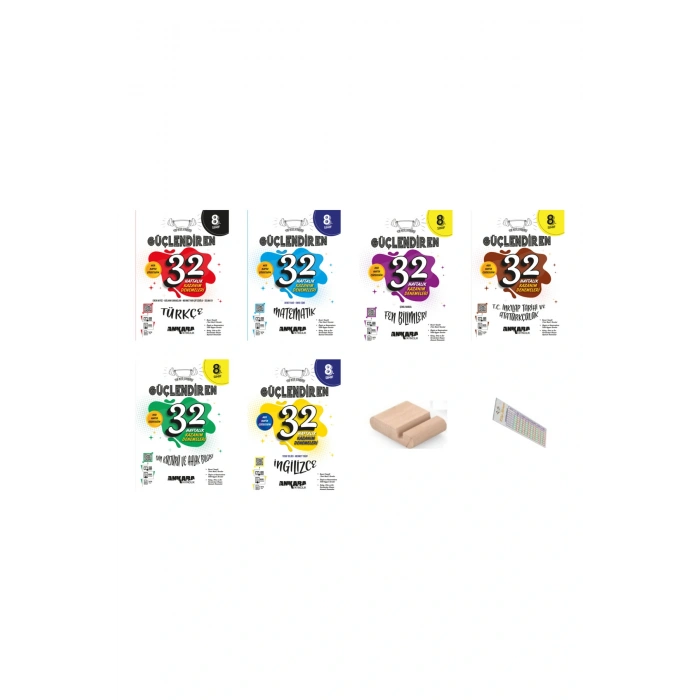 8. Sınıf Güçlendiren 32 Haftalık Deneme 6lı SET(Türkçe+Matematik+Fen+İnk.+Din+İng.)+Telefon Tutucu