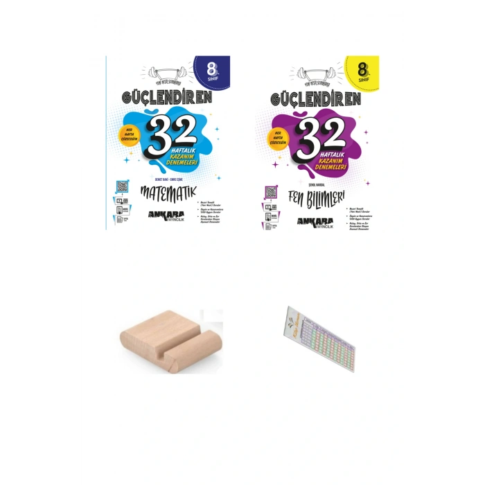 8. Sınıf Matematik+Fen Bilimleri  Güçlendiren 32 Haftalık Deneme+Telefon Tutucu+Soru Çözüm Ayracı