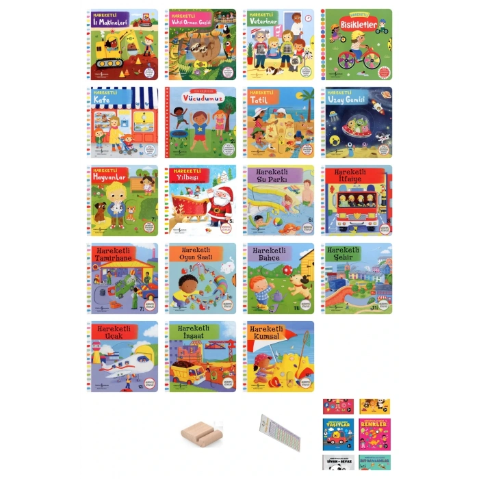 0-2 Yaş Hareketli Kitaplar Serisi -TÜM KİTAPLAR / 19 Kitap / İlave 6lı Minnak Serisi + Tablet Standı