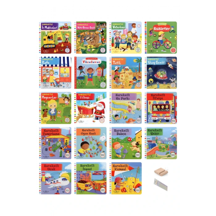 0-2 Yaş Hareketli Kitaplar Serisi -TÜM KİTAPLAR / 19 Kitap / İlave 6lı Minnak Serisi + Tablet Standı