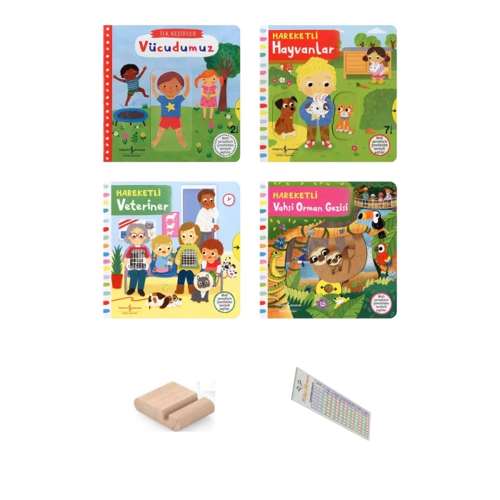 0-2 Yaş Hareketli Kitaplar Serisi Hareketli Hayvanlar / 4 Kitap /+ Tablet Standı