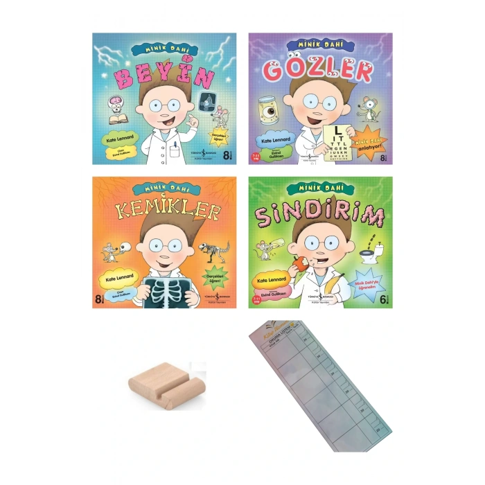 Minik Dahi Serisi 6-9 Yaş Popüler Bilim - (Beyin-Gözler-Kemikler-Sindirim)- 4 kitap + Tablet Standı