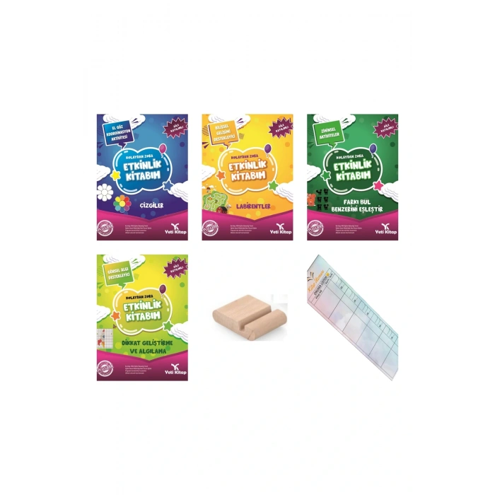 3-5 Yaş kolaydan Zora Aktivite Kitabı 4lü - Dikkat - Farkı Bul - Labirent - Çizgiler+Tablet Standı