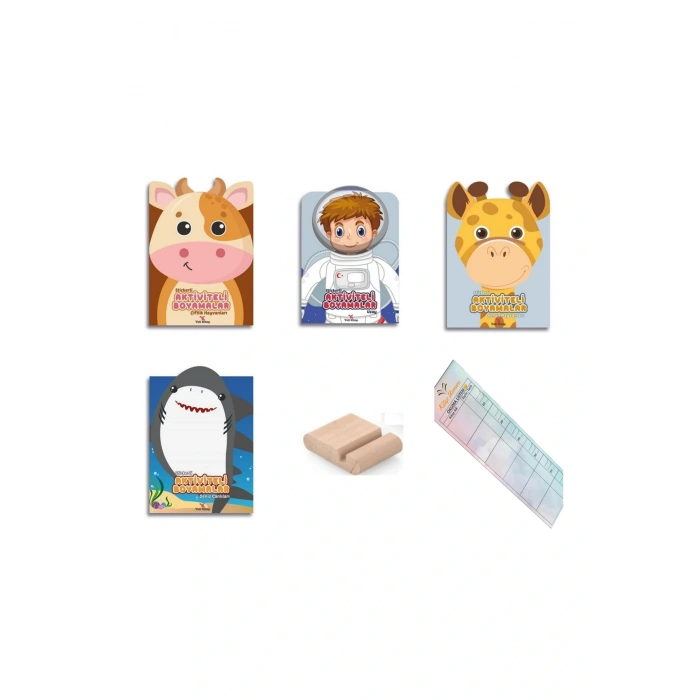 3 -6 Yaş Stickerlı Aktivite ve Boyama Seti 4 Kitap-Uzay-Hayvanlar-Deniz +Tablet Standı+Okuma Ayracı