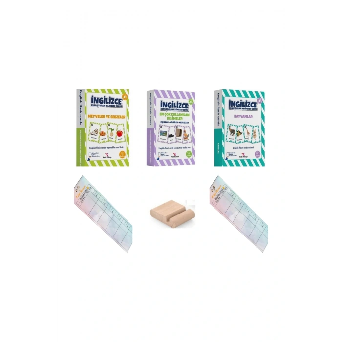 İngilizce Konuşturan Kelime Kartları 5-13 Yaş QR Seslendirmeli English Flash Cards 3lü+Tablet Standı