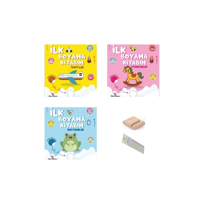 İlk Boyama Kitabım 3 lü SET 2-4 Yaş - Taşıtlar Hayvanlar Oyuncaklar+Tablet Standı+Okuma Ayracı