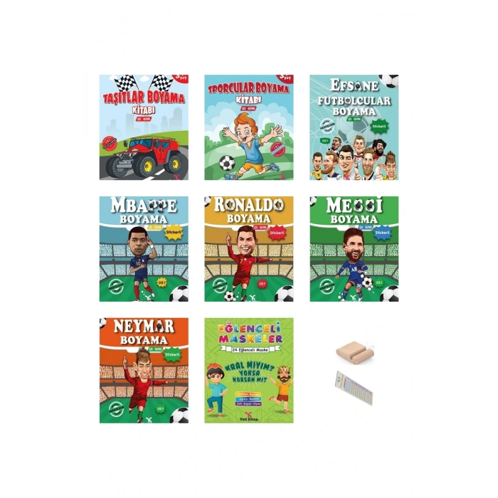 Erkek Çocukları İçin Boyama Seti 8 Kitap 2-5 Yaş +Tablet Standı+Okuma Ayracı