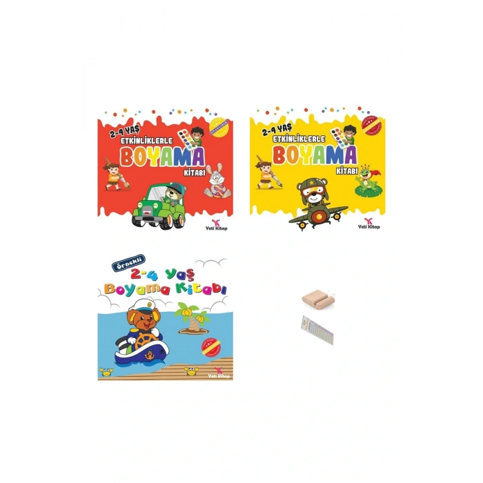 2- 4 Yaş Etkinlikli Boyama Kitabı -3 Kitap+Tablet Standı+Okuma Ayracı