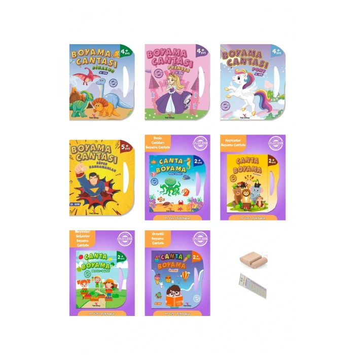 2-5 Yaş Çanta Boyama Kitabı Seti 8 Kitap - +Tablet Standı+Okuma Ayracı