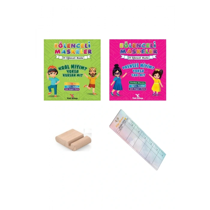 Maske Boyama Eğlenceli Maskeler - Kral Mı korsan Mı - Prenses mi Cadı Mı+Tablet Standı+Okuma Ayracı