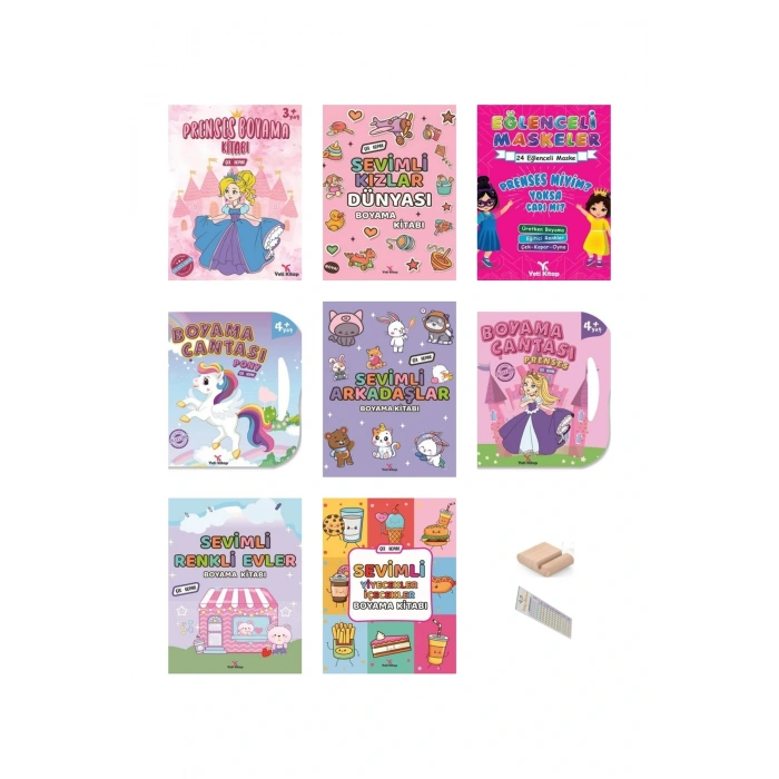 Kız Çocukları İçin Boyama Seti 8 Kitap 2-5 Yaş +Tablet Standı+Okuma Ayracı