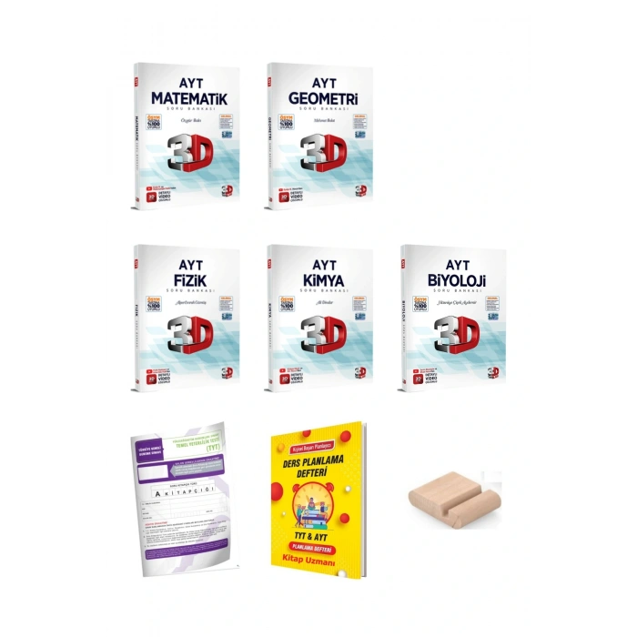 3D AYT Matematik Geometri Fizik Kimya Biyoloji SAYISAL Soru Bankası YKS 2026 Planlama Defteri+Tutucu