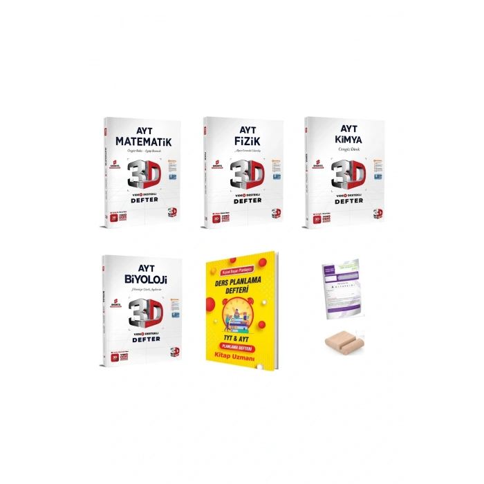 3D AYT Matematik Fizik Kimya Biyoloji Video Destekli Defter YKS 2026 +PlanlamaDefteri+Tutucu+Deneme