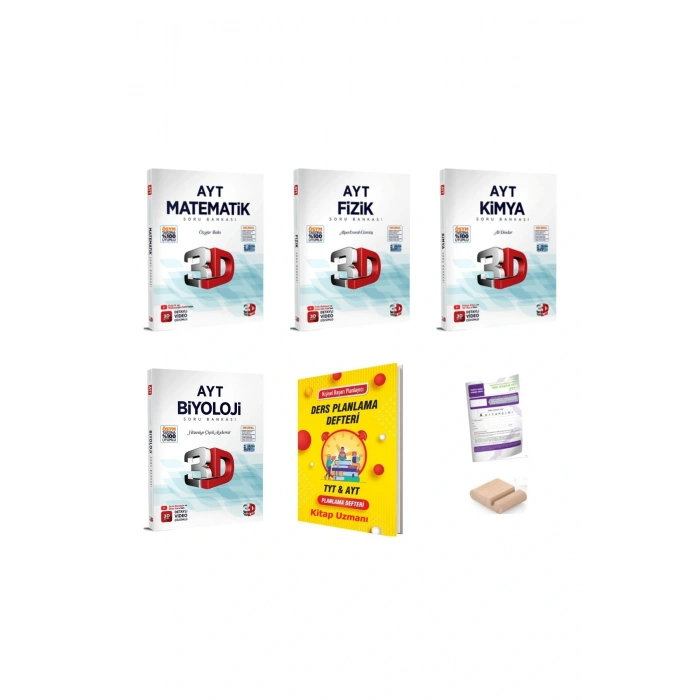3D AYT Matematik Fizik Kimya Biyoloji SAYISAL Soru Bankası YKS 2026 Planlama Defteri + Tutucu+Deneme
