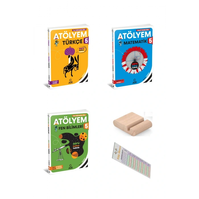 ARI 5. Sınıf Matematik + Türkçe + Fen Atölyem SETİ - 2025-2026+Telefon Tutucu+Çözüm Ayracı