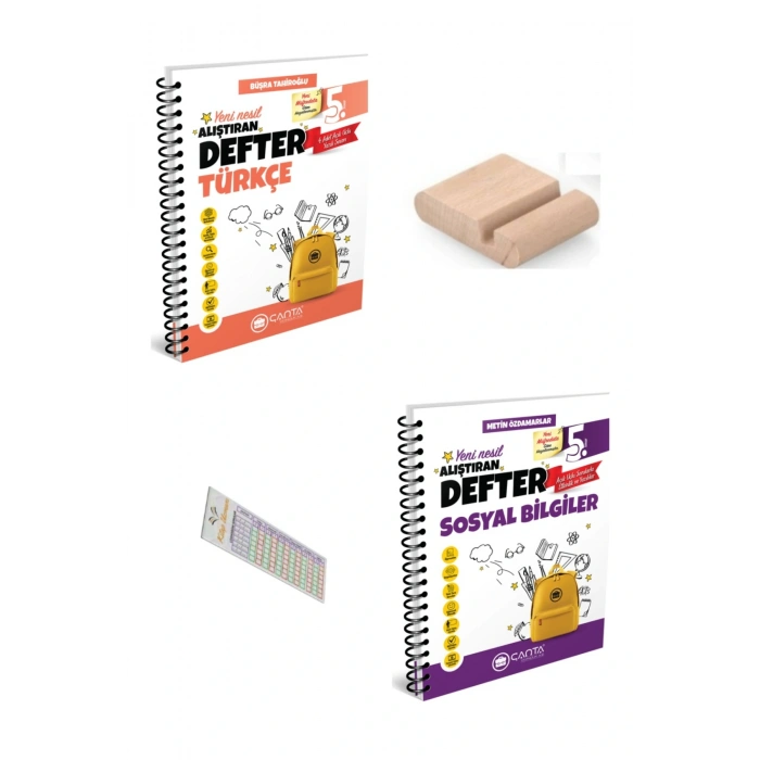 ÇANTA 5. Sınıf Sosyal Bilgiler Türkçe Alıştıran Defter+Telefon Tutucu +Soru Çözüm Ayıracı