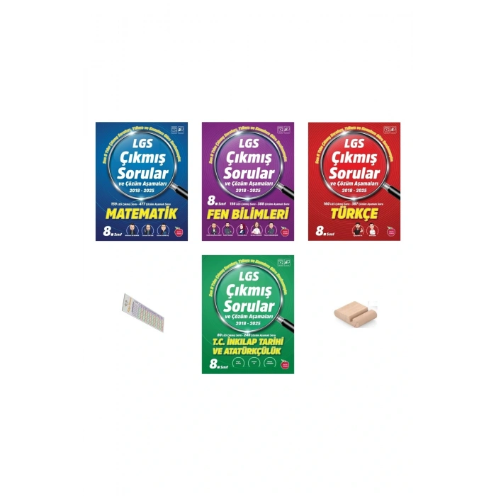 LGS Çıkmış Sorular ve Çözüm Aşamaları 2018-2025 (Türkçe Matematik Fen İnk) +Telefon Tutucu+Çözüm Ayr