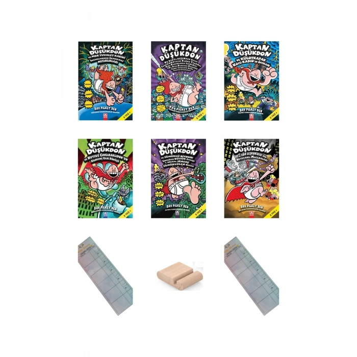 KAPTAN DÜŞÜKDON Set-1 / Dav PİLKEY / 6 Kitap / 9-12 Yaş Hikaye / Çizgi Roman+Tablet Tutucu