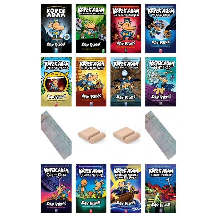 KÖPEK ADAM SERİSİ / 12 KİTAP TAM SETİ / 8-12 Yaş Hikaye / Çizgi Roman + Tablet Tutucu+ Takip Ayracı